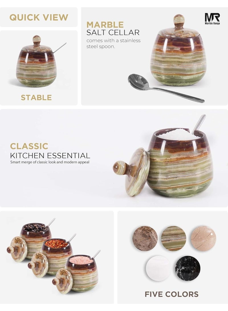 MARBLE RANGE Handmade Green Marble Salt Cellar 3.5 Inch with Lid, Salt Jar, Salt Dish & Holder, Spice & Sugar Container, Salt Dispenser for Kitchen Countertop, Perfect for Dining, Home, or Gift - Image 5